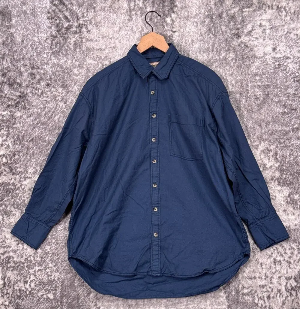 Free People Top XS Womens Blue Cotton Twill Oversize Tunic Button Shirt